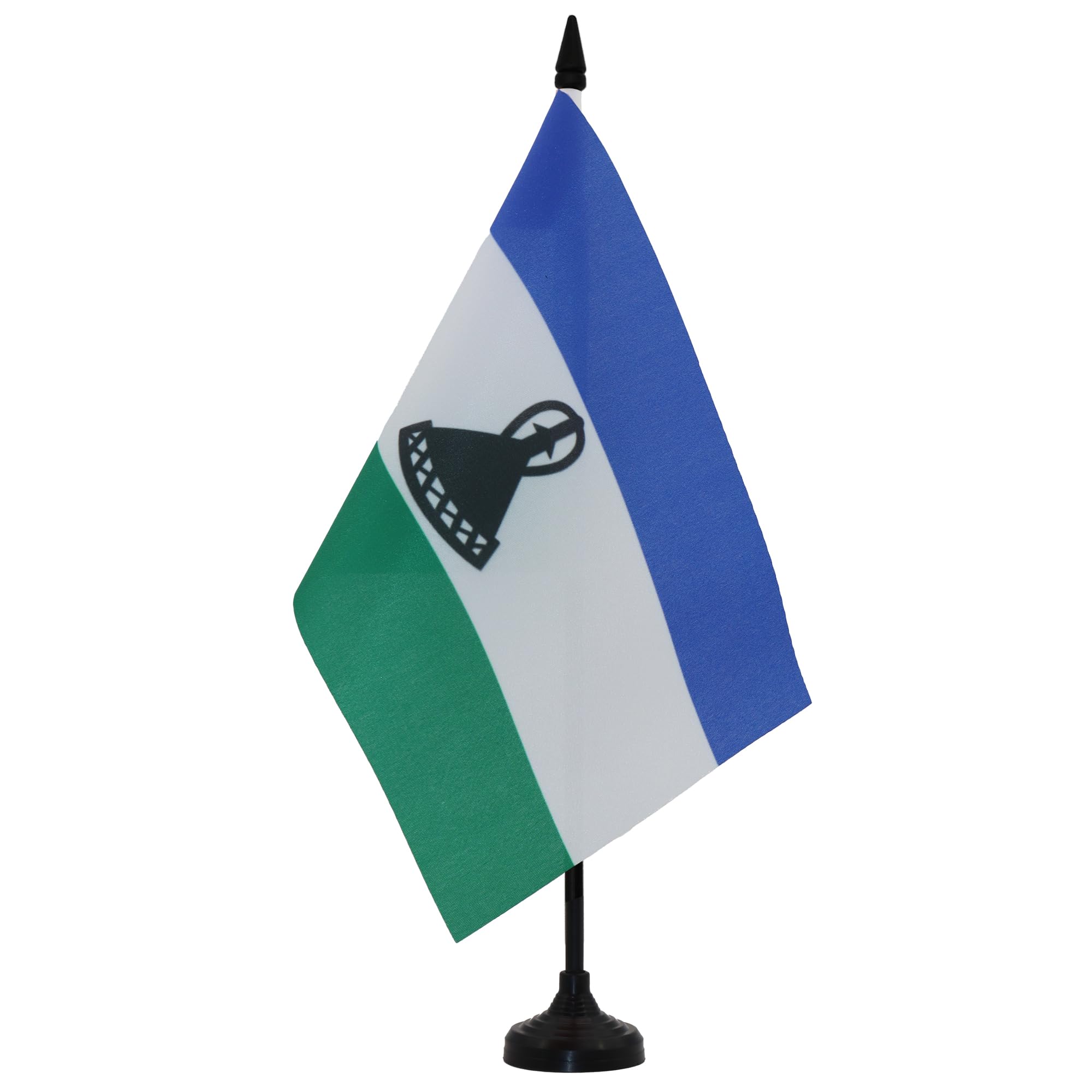 AZ FLAG Lesotho Table Flag 5'' x 8'' - Mosotho Office Decoration 100% Polyester 21 x 14 cm - Mini Desk Flag with Pole and Black Plastic Base — image 1