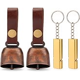 kcrygogo Loud Bear Bells with Leather Button Strap and Emergency Whistle for Survival, Hiking, Biking, Fishing, Climbing（2sets