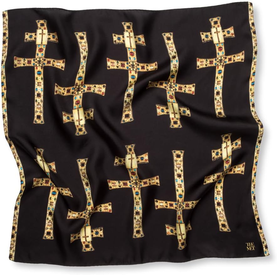 Silk Cross Print Square Neckerchief Scarf
