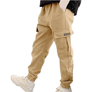 Ayolanni Boys Cargo Pants with Pockets Quick Dry Sports Outdoor Hiking Youth School Uniform Elastic Waist Lightweight Joggers