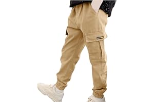 BXJX Boys Cargo Pants Casual Elastic Waist Pull On Trousers with Multi Pockets Comfy Lounge School Pants for Boys 8-13Y