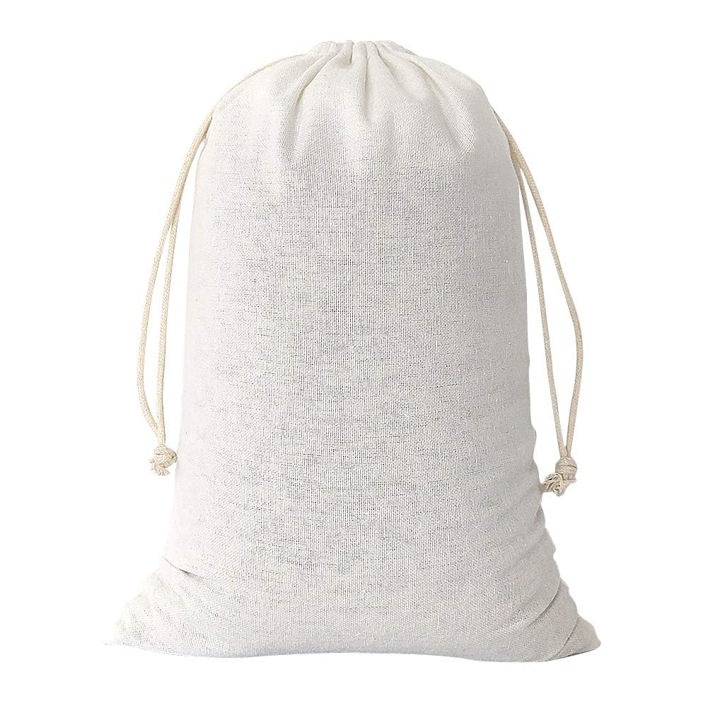 SumDirect 20Pcs Cotton Muslin Bags,White Large lightweight Gift Bags Breathable Pouches with Drawstring Reusable Packing Storage Bags for Wedding, Party, Birthday (20x30cm)