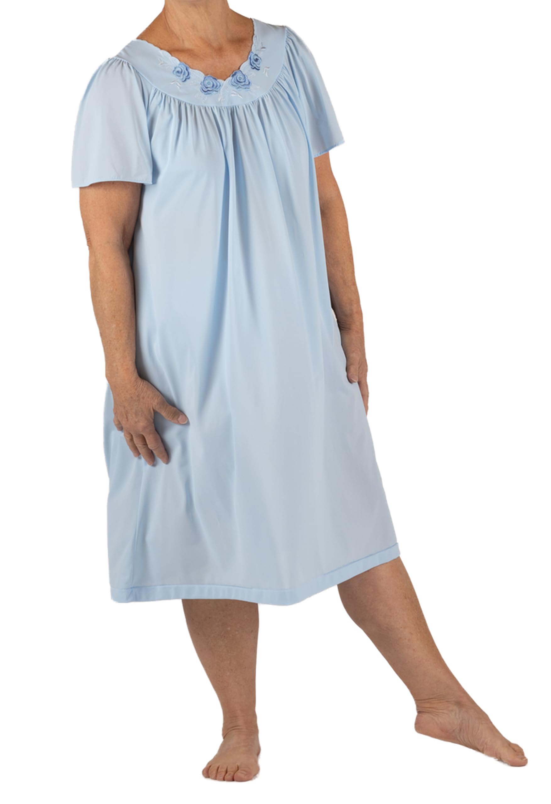 Shadowline Women's Petals 40 Inch Short Flutter Sleeve Waltz Gown-Bluebell-Large Image