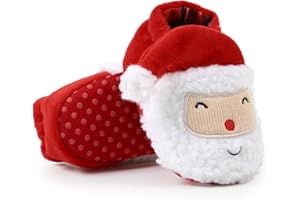 FEIBEL Baby Christmas Shoes Soft Santa Slippers Infanr Cozy Fleece Booties Winter Warm Prewalkers Crib Shoes