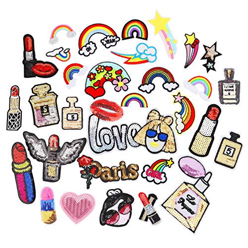 Jacedofu 30pcs Embroidered Patch Sew On/Iron On Patches Applique Accessories Assorted Size Decoration Patches for DIY Jeans Jacket Clothing Handbag Shoes Caps