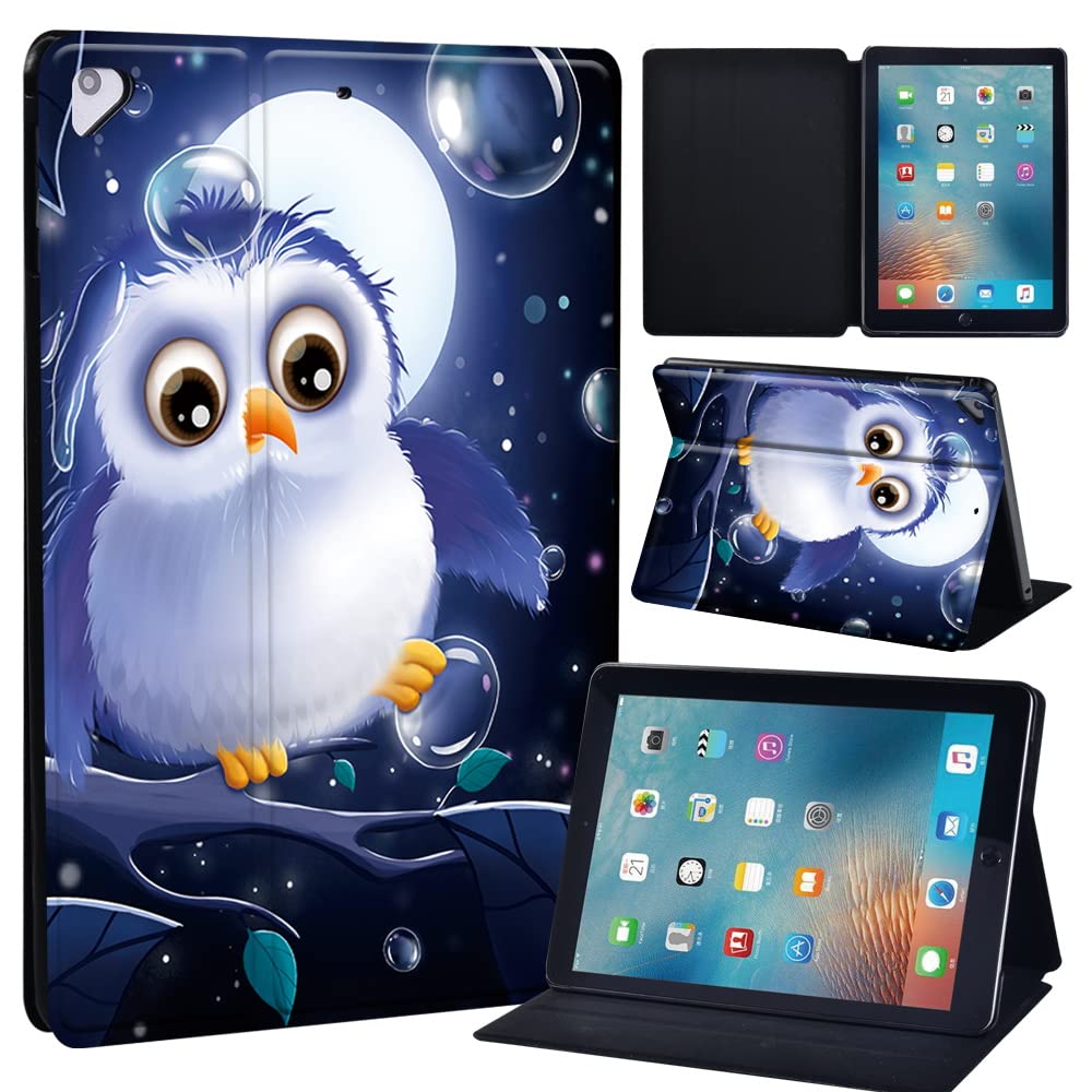 Leather slim lightweight Stand Cover Case for Apple New iPad 9.7 2018 2017(6th Gen, 5th Gen)/iPad Air 2/iPad Air/iPad Pro 9.7 Tablet with Auto Wake/Sleep (white cute owl)