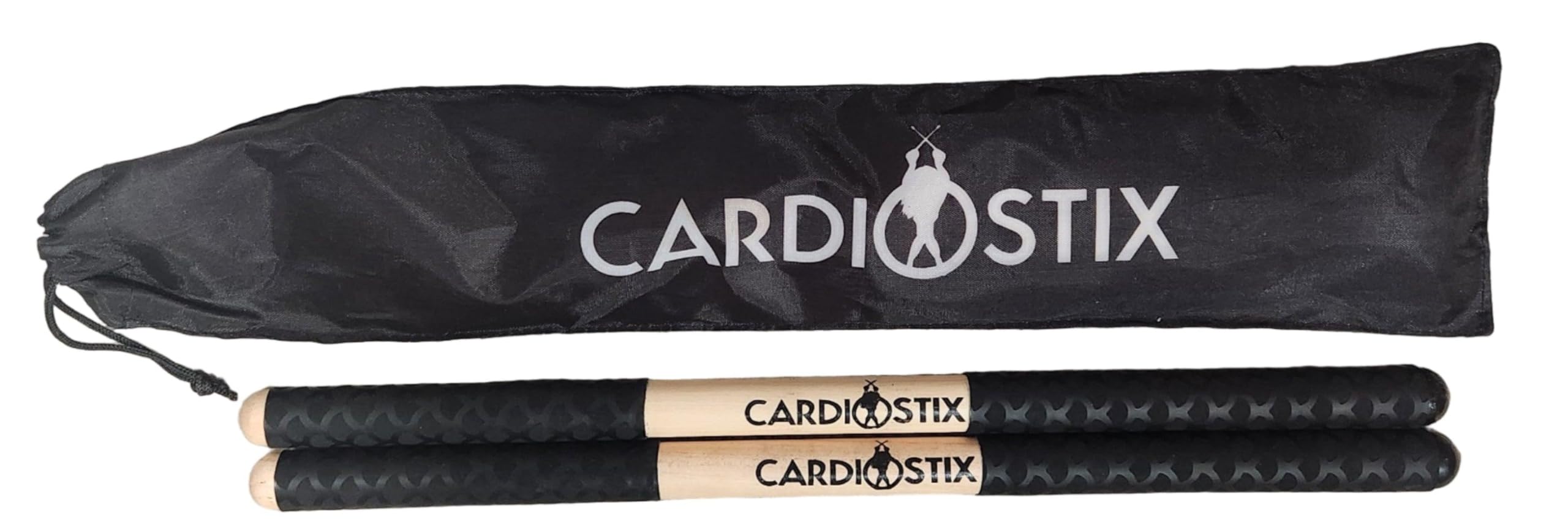 CardioStix 8.5oz Bundle(1 PAIR WITH BAG) Highest-Weighted Double Grip Premium American Hickory Wood Cardio Drum Sticks | Drumming, Fitness, Aerobic Class, Exercises(Black w/bag)