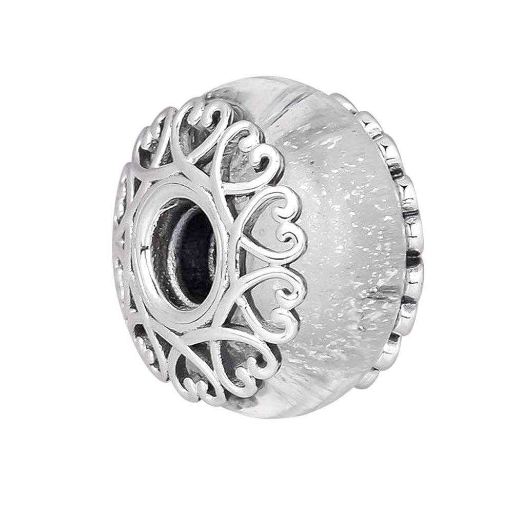 PANDOCCI 2018 Autumn Iridescent White Glass Bead 925 Silver DIY Fits for Original Pandora Bracelets Charm Fashion Jewelry