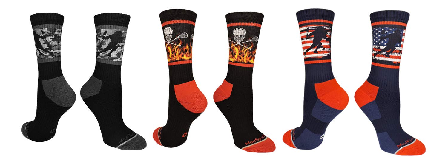 MadSportsStuff Crew Length USA Lacrosse Socks with American Flag and