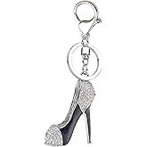 Reizteko Lady's High Heel Shoe Rhinestone Women Bag or Car Keychain (Black)