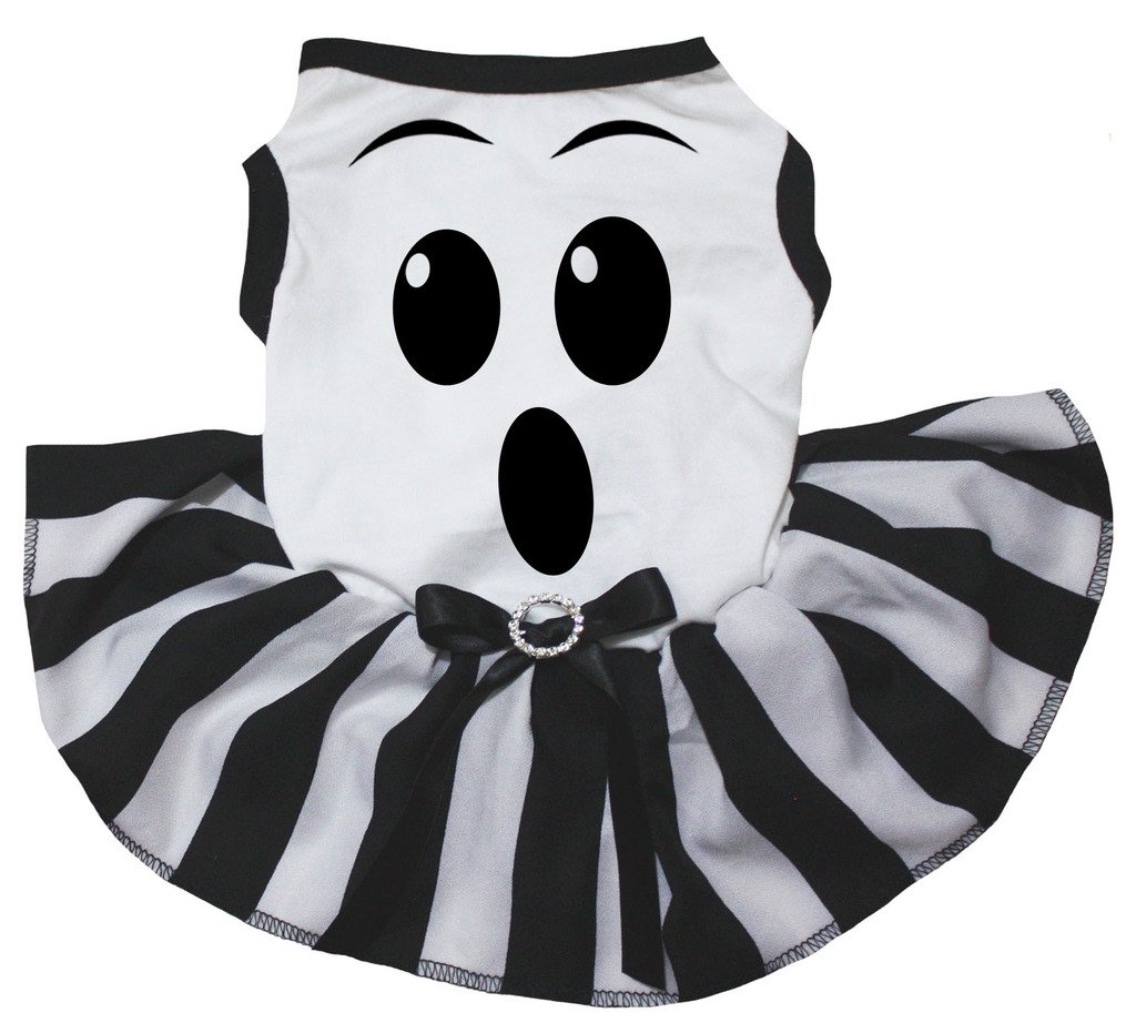 Petitebelle Cute Ghost Face Puppy Dog Dress (White/Stripes, Small)