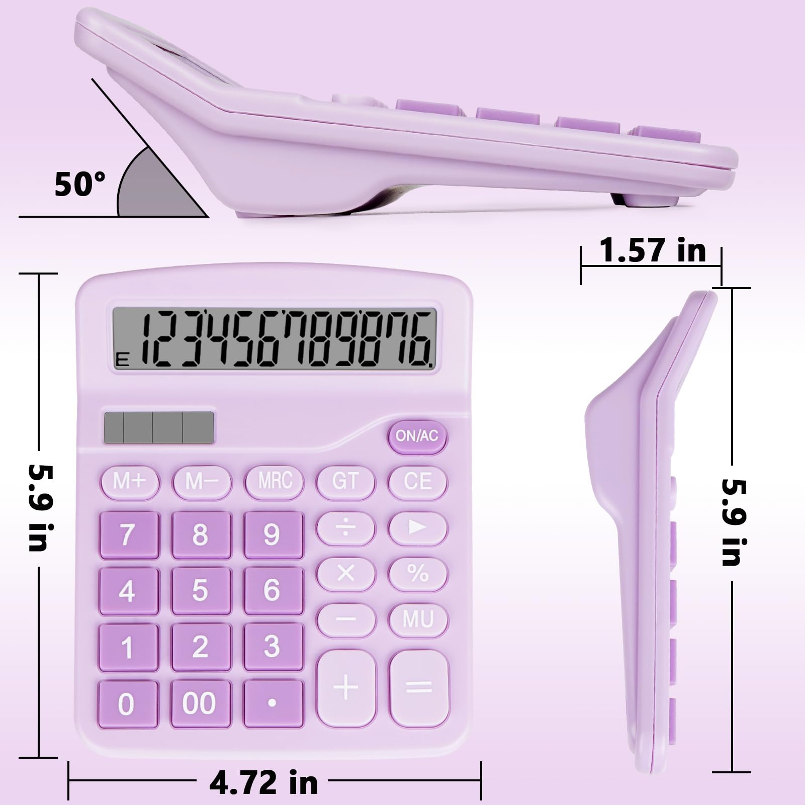 DANRONG Cute Purple Desktop Calculator with Big Buttons, Dual Power Source, Solar and Battery, Large Display Screen - Perfect for Office, Teachers, and Students (Purple)