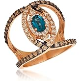 LE VIAN 1 Carat Chocolate and Vanilla Diamond Statement Ring for Women I 14k Rose Gold Ring for Her with 0.6 Carat Oval Shape Blue Topaz (Brown/G-H, VS2-SI1, 1.02 cttw) Anniversary Band Size 7