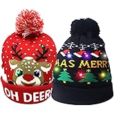 HAGAVALA LED Christmas Hat Xmas Beanie Sweater Knitted Cap Unisex Light Up Beanie Hat Winter Knit Christmas Cap Hat for Kids Black,red