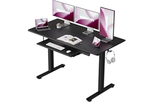 NICECOZY Electric Standing Desk with Keyboard Tray, 48 x 24 Inch Adjustable Height Sit Stand Up Desk with 2 Headphone Hooks for Home Office, Computer Workstation, Black Frame & Desktop