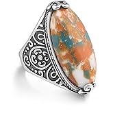 Joliernelle Copper Turquoise Rings for Women,Stainless Steel Vintage Statement Ring