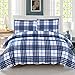 3 Pieces Blue Plaid Duvet Cover Set King Size - Luxury Duvet Cover with 2 Pillow Shams by Exclusivo Mezcla