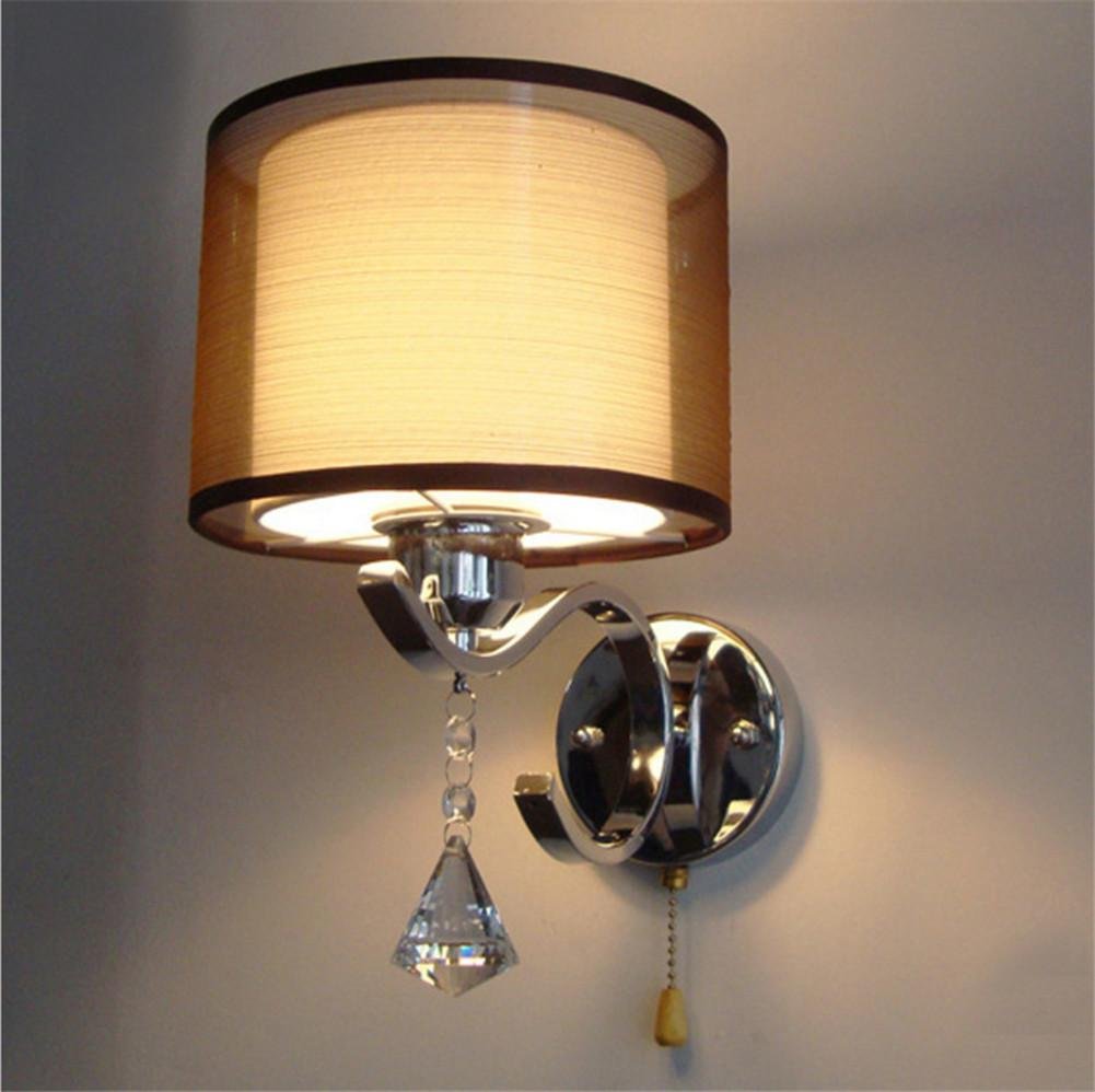Kdld Wall Lights Wall Lights Modern Led Reading Bedside Chrome Plating Wall Lamp And Double Layer Fabric Lampshade With Pull Switch Living Room Bedroom Hotel Wall Surface Mounted Sconces Decoration Lighting