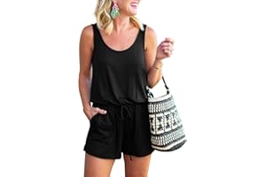 REORIA Womens Basic Summer Scoop Neck Sleeveless Tank Top Short jumpsuit Rompers