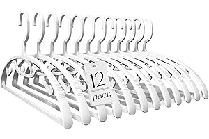 HOUSE DAY Plastic Clothes Hangers 12 Pack, Sweater Hangers No Shoulder Bump, Thick Heavy Duty Coat Hanger for Closet, White Wide Hanger with Non-Slip Hook for Sweaters, Suits, Dresses, Jackets, Pants