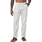AVICHIC Men's Linen Pants Casual Breathable Linen Dress Pants Summer Beach Work Trousers 30'' 32''