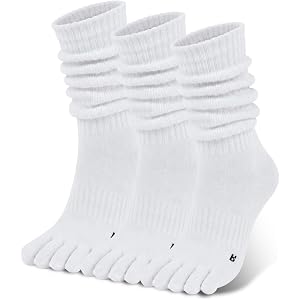 YABAIKE Toe Slouch Socks for Women–3 Pairs Cozy Boot Crew Socks, Retro Ribbed Chunck Calf Scrunch Sock