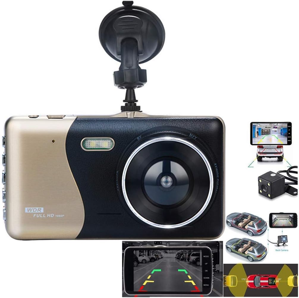ABCOnline Dash Cam Front and Rear, 4&rsquo;&rsquo; LCD IPS Dual Car Dash Cam HD 1080P Car Dash Cam and 720P Rear Camera G-Sensor Loop Recording