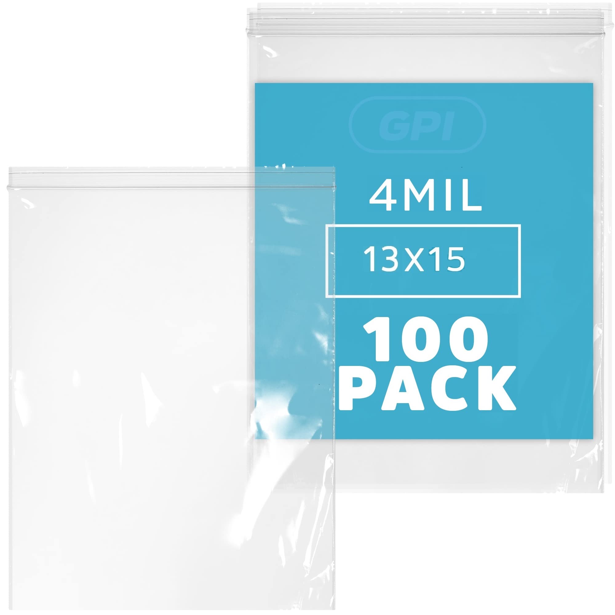 Photo 1 of 13" x 15" Heavy-duty 2 Gallon Zip Bags - 100 Count - Clear Plastic Reclosable Zipper Baggies, 4 Mil Freezer Storage Poly Bags, for Packaging Food, Clothing, Tools & Sharp Objects.