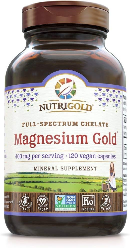 Nutrigold Chelated Supplement, 400 Mg, Highly Bioavailable Full-Spectrum Chelate Better Than Magnesium Glycinate, Malate, or Oxide, 120 Vegan Capsules: Health & Personal Care