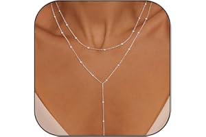 Lariat Gold Necklace for Women, Long Dainty 14K Gold/Silver Layered Necklaces for Women Trendy Y-Shaped Simple Beaded Chain N