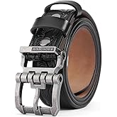 BISON DENIM Men's Genuine Leather Casual Belt, Classic Western Cowboy Dress Belts