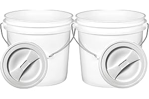 House Naturals 2 Gallon Food Grade BPA Free Bucket Container with Screw on White Lid (Pack of 2) Made in USA Container (White)