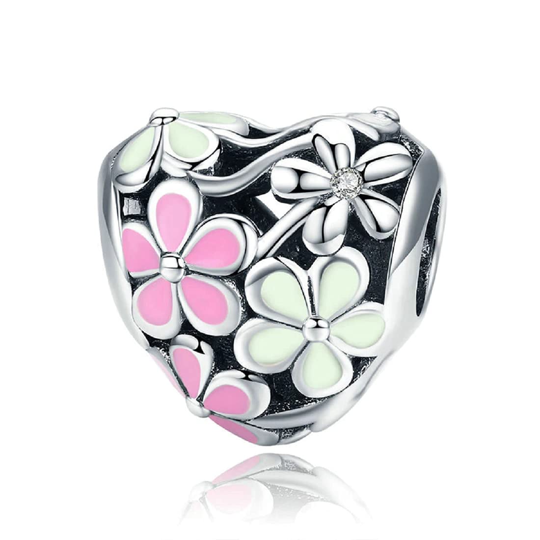 FeatherWish Love Heart Daisy Flower Charm Orchid Rose Nature Family Bead 925 Sterling Silver Fits And Compatible With Pandora Bracelets Gift Friend Mum Sister Wife Birthday Daughter