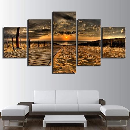 Wandkunst Hd Gedruckt Poster 5 Stucke Strand Sonnenuntergang