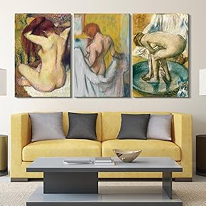 3 Panel World Famous Painting Reproduction on Canvas Wall Art - Bathers by Edgar Degas - Modern Home Art Ready to Hang - 16"x24" x 3 Panels