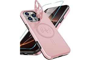 WATEFULL for iPhone 16 Pro MagSafe Case Foldable Kickstand Camera Lens Cover, Glossy Shiny Matte Dual Layer Protective Rugged Women Girly Pink Case with 1 Screen Protector for iPhone 16 Pro 6.3"(Pink)