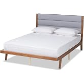Baxton Studio Jarlan Modern and Contemporary Transitional Grey Fabric Upholstered and Walnut Brown Finished Wood King Size Platform Bed