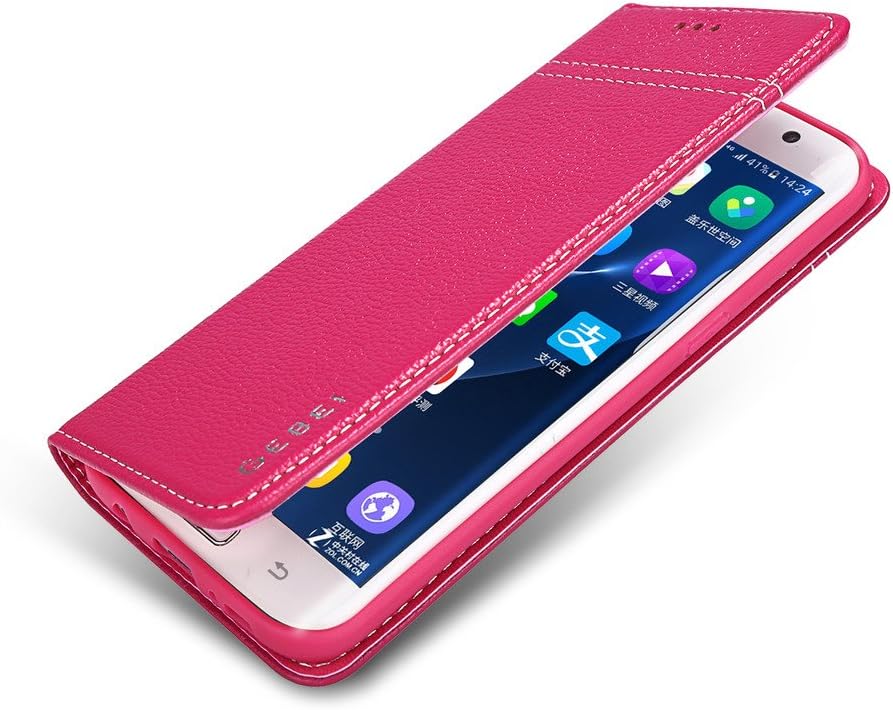 Samsung Galaxy S7 Edge Case,Gebei Series Luxury Genuine Holsters Magnetic Flip Cover Stand Book Wallet for Samsung Galaxy S7 Edge (Rose Red) - Image 4