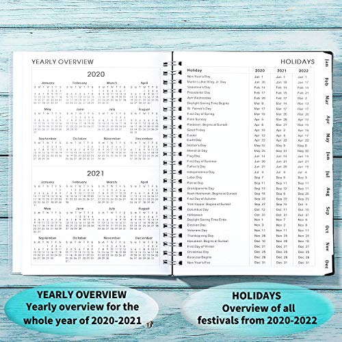 2020 Planner - Weekly & Monthly Planner 2020, Jan - Dec, 6.25" x 8.3", 12 Monthly Tabs, Twin Wire Binding, Clear Cover Pockets