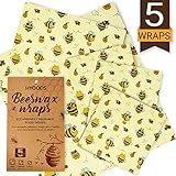 HYOODS - 5 Pack - Organic Beeswax Food Storage Wraps | Reusable & Eco-Friendly | 3 Small, 1 Medium & 1 Large