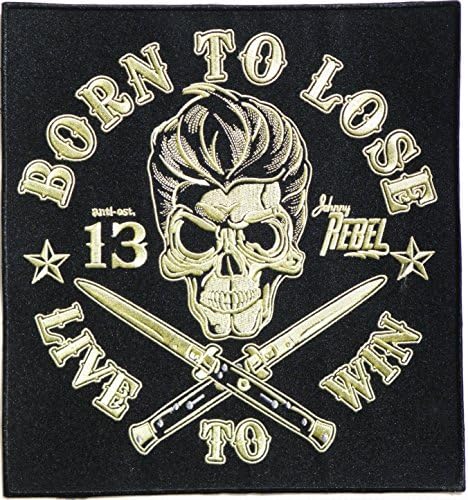 9.75" BORN TO LOSE LIVE TO WIN 13 REBEL Jonny Rockabilly Rules Old School Rock and Roll Skull Punk Rocks N Roll Jacket T-shirt Suit Patch Iron on Embroidered Applique Sign Badge Costume