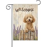 HILILIAN Poodle Welcome Spring Garden Flag 12x18 Double Sided, Burlap Small Lavender Garden Yard House Flags Outside Outdoor Summer Porch Lawn Decoration(325)