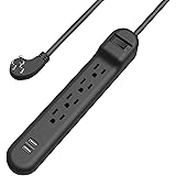 Wishinkle Surge Protector, 4 AC Multiple Plug Outlets with 2 USB Power Strip, 2.5 ft Flat Plug Extension Cord for Home, Offic