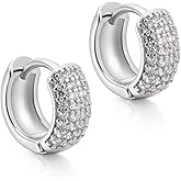 2Pcs Diamond Sliver Hoop Earrings, 5A+Cubic Zirconia 14K Sliver Plated Cartilage Huggie Earrings for Women Men, Lightweight Non Tarnish Stacks Cartilage Piercing Jewelry