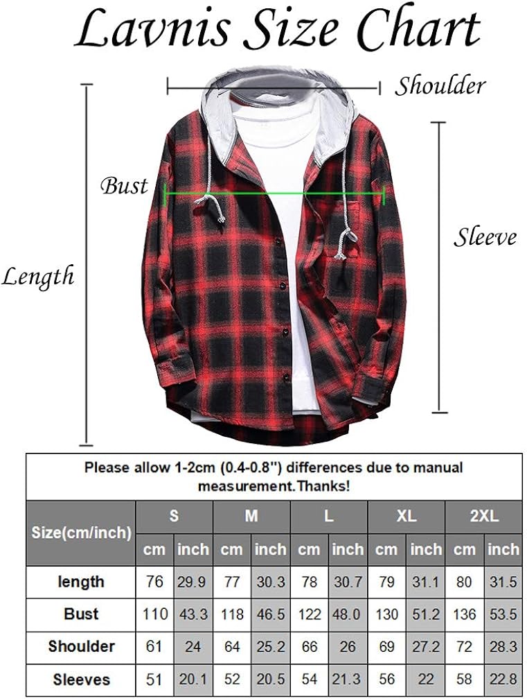Lavnis Men's Plaid Hooded Shirts Casual Long Sleeve Lightweight Shirt Jackets at  Men’s Clothing store