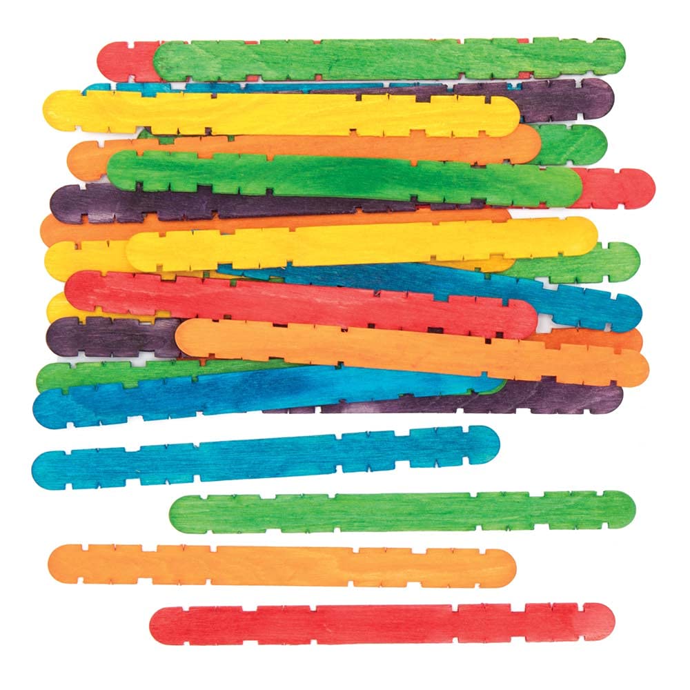 Baker Ross FE333 Coloured Wooden Construction Sticks - Pack of 200, Wooden Craft Sticks for Kids Arts and Crafts Projects, Ideal for Wood Craft and Modelling