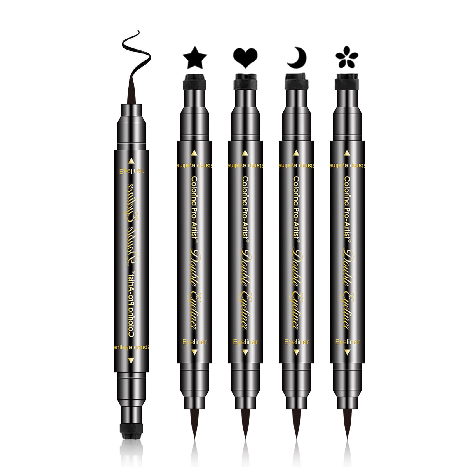 4Pcs Erinde Double-headed Liquid Eyeliner Stamp Pen Set, Eye Liners for Women, Eyeliner Pencil Black Eye Liner Stencil, Eyeliner Tattoo Tool, Eyeliner Stamp Shapes Star, Heart — image 1
