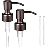 Komashr 2PC Soap Dispenser Lids - 304 Stainless Steel Replacement Pump with Waterproof Label Stickers 4 Pack Tubes Fit 28/400 Thread Neck Bottles，for Dish Soap, Lotions, Conditioner,Shampoo(Bronze)