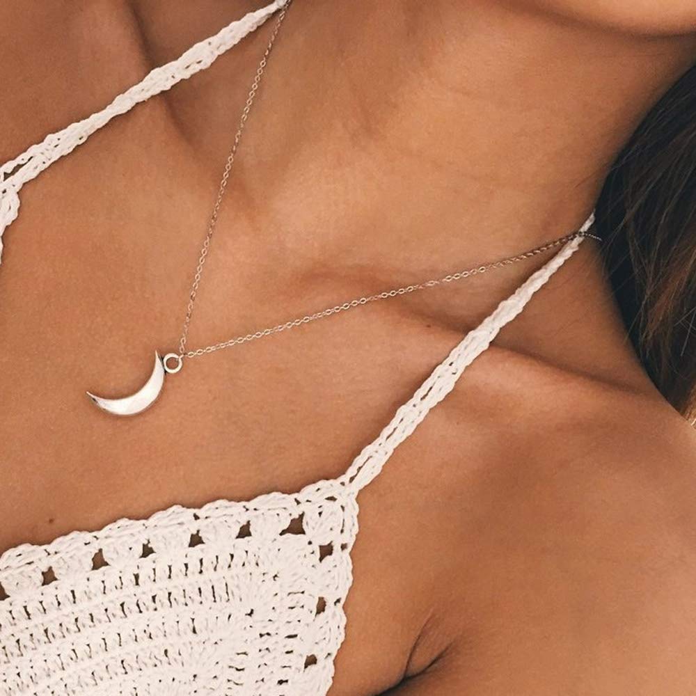 Yienate Bohemian Necklace Fashion Moon Pendant Boho Jewelry for Women and Girls (Silver)