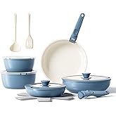 Redchef 16pcs Ceramic Nonstick Pots and Pans Set, Kitchen Cookware Set with Removable Handle, Non Toxic Cookware Set, PFAS PFOA & PTFE Free, RV Ceramic Cookware for Camping, Dishwasher/Oven Safe